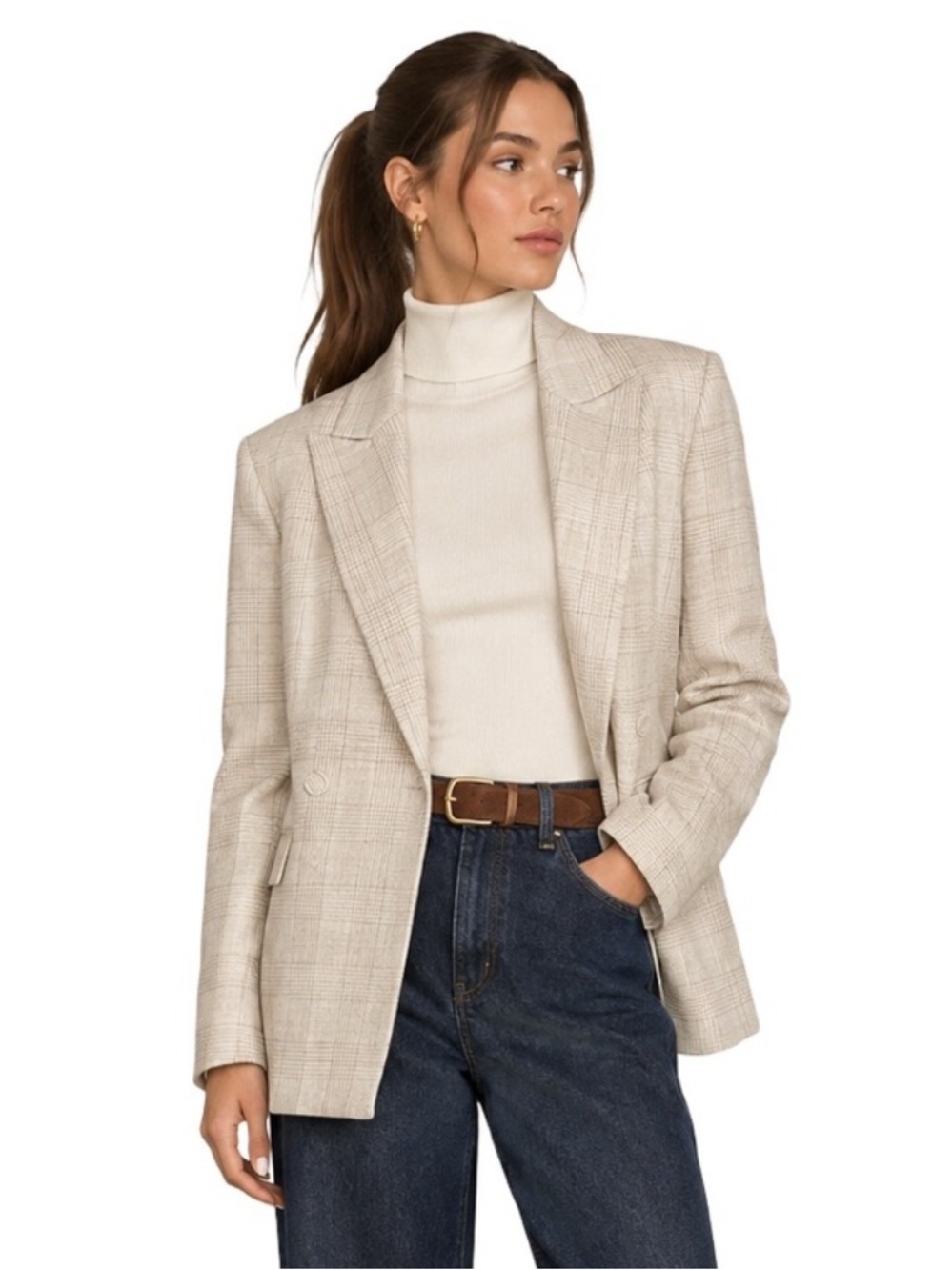 House Of Harlow 1960 Plaid Blazer Size Medium Beige Double Breasted Preppy